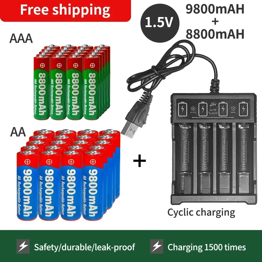 Никель-водородная аккумуляторная батарея AA9800 мАч + USB-зарядное устройство 1 5 В