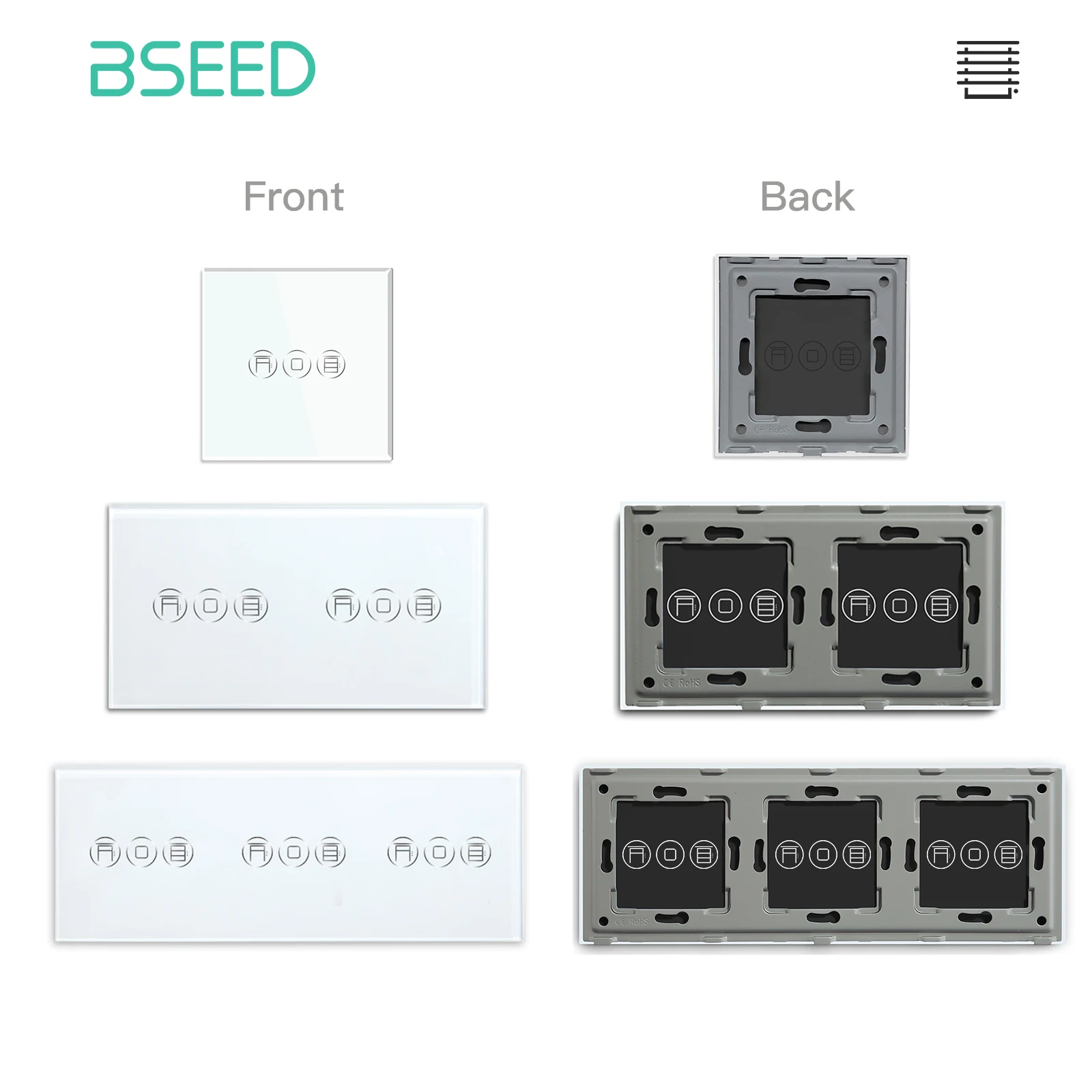 BSEED-Panel de vidrio de pared para persiana enrollable inteligente táctil, marco de Metal incluido, solo piezas de bricolaje estándar de la UE