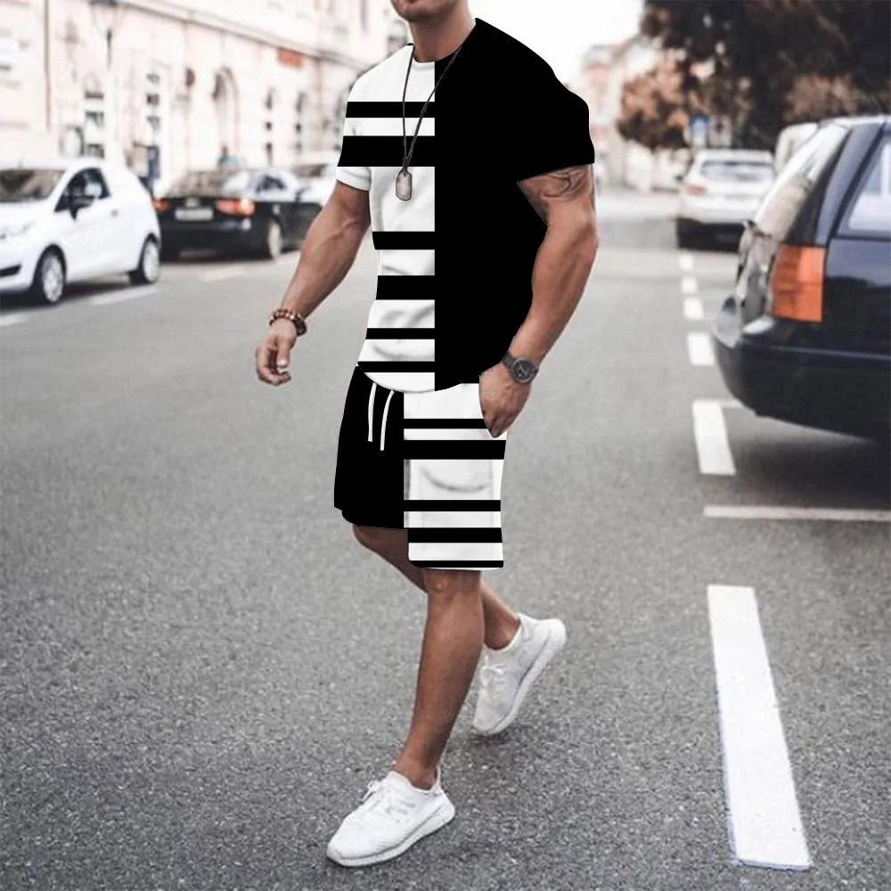 

2022 Summer Men Sets Printed Tracksuits Men's Sportswear Casual Shorts T Shirts Suits Trend Male Harajuku Clothing 2 Piece Set