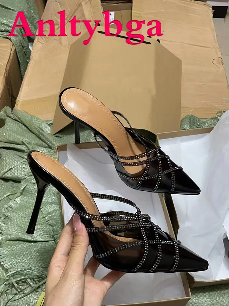 

Ladies High Heels Ladies Sandals Slippers Rhinestone Transparent Pointed PVC Slippers