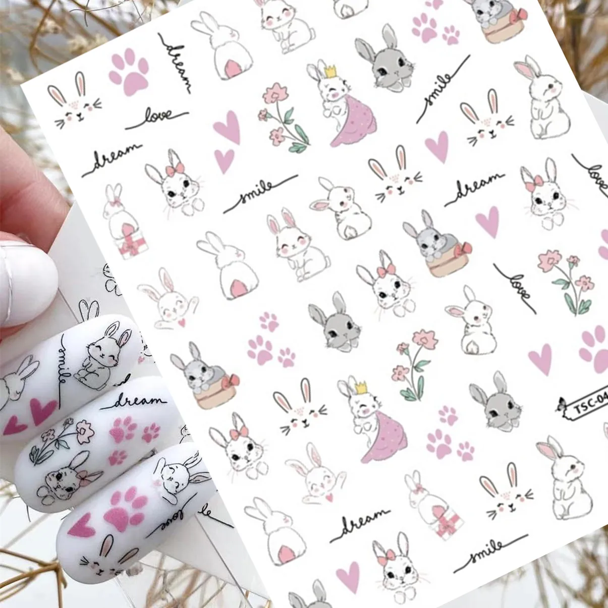 

3d Nail Art Stickers TSC-38-39 Rabbits Decal Template Diy Nail Tool Decorations Slider