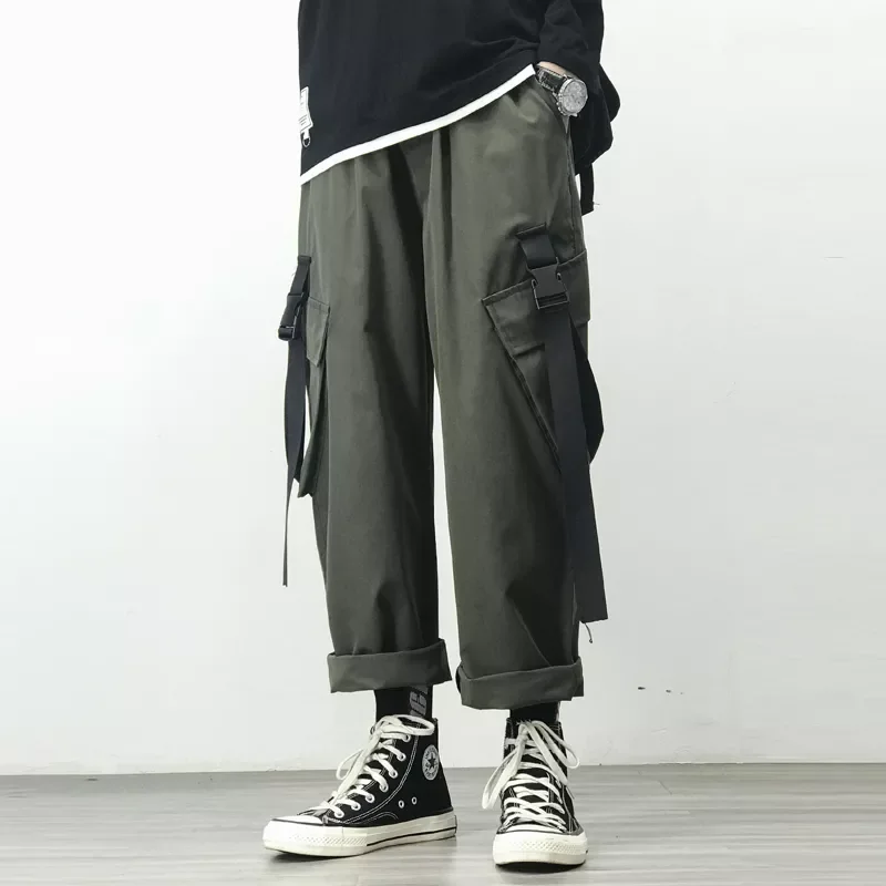 

2022New Harem Jogger Pants Men Streetwear Cargo Pants Hip Hop Ribbons Casual Mens Pants Ankle-length Men Trousers Ankle-length