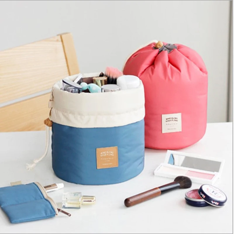 

Portable Travel Makeup Bag Waterproof Cylinder Drawstring Cosmetic Bag