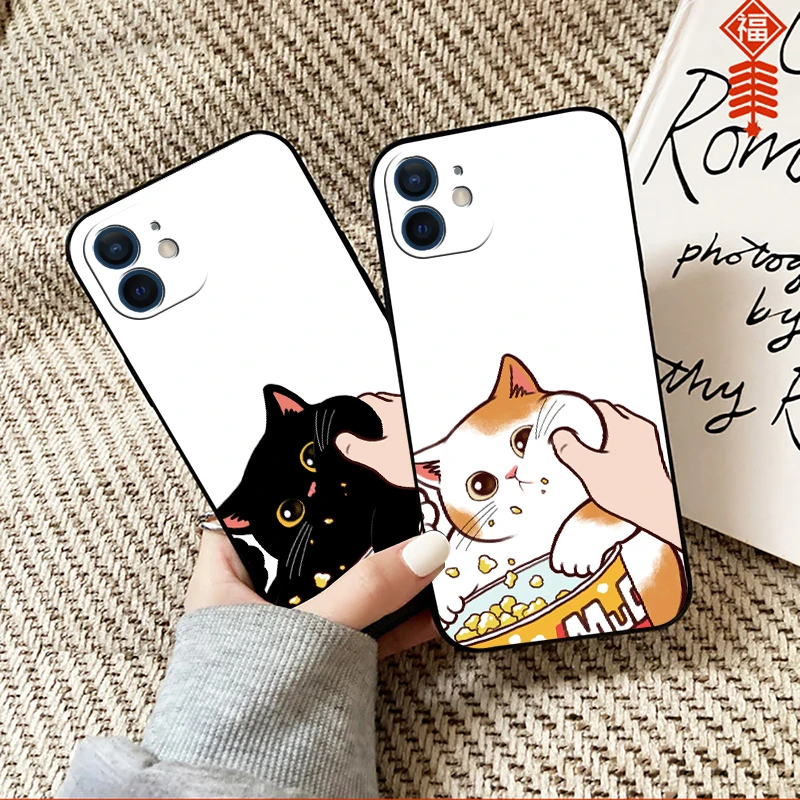 

Cartoon Cute Pinch Face Cat Phone Case For Funda iPhone 13 12 11 Pro Max Mini X XR XS Max SE 2020 6 6s 7 8 Plus Funda Soft