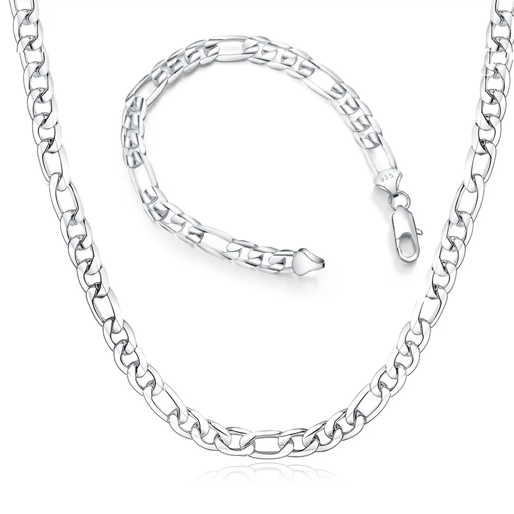 

Silver Color 6mm Figaro Chain Necklace + Bracelet Sets for Women/Men Fashion Hip Hop Men's Jewelry Party Wedding Gift