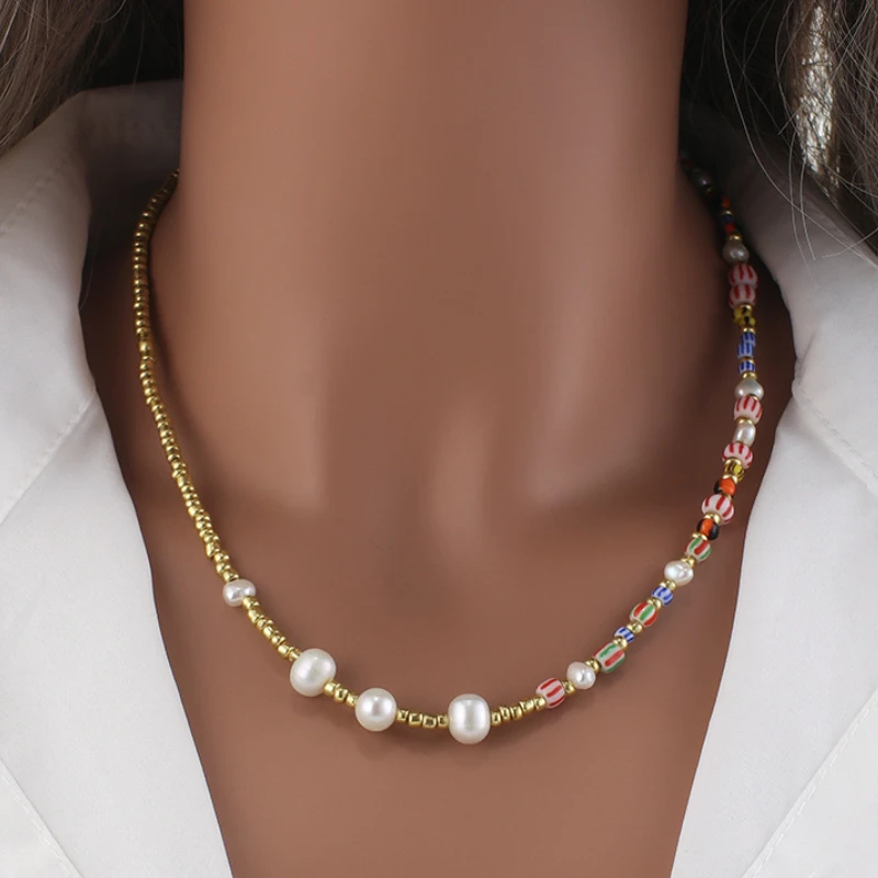 Модное европейское бохо ожерелье с бисером ручной работы для женщин, винтажное летнее ожерелье с имитацией жемчуга для пляжа SN-01 on.