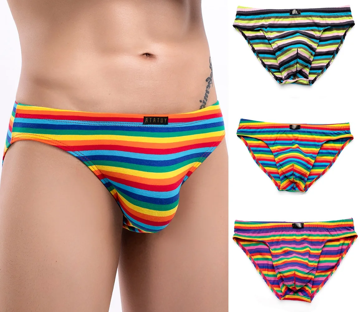 

3pcs Males Summer Stripes Cotton Panties Fashion Plus Size Erotic Briefs Mens Breathable Comfortable Low-Rise Lingerie Wholesale