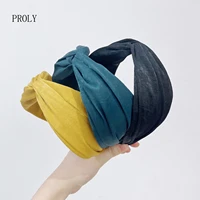 proly new fashion women hair accessories wide side hairband cross knot solid color headwear girls turban wholesale