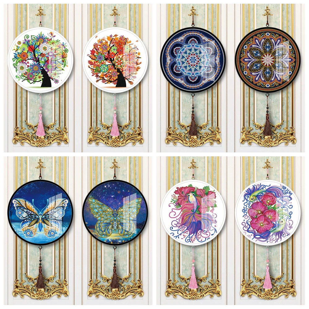 

DIY 5D Special Shaped Diamond Painting With Round Framed Animal Diamond Mosaic Tassel Pendant Decoration Mosaic Cross Stitch