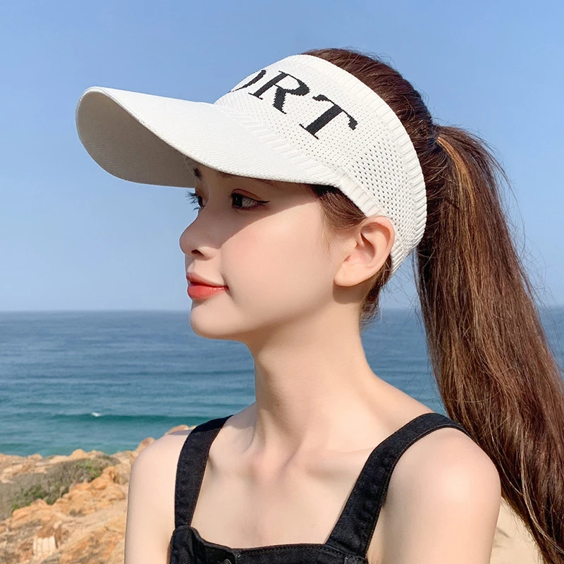 

Women Empty Top Sunscreen Hat Summer Solid Wide Brim Foldable Beach Caps Outdoor Elastic Fabric Sports Sun Cap