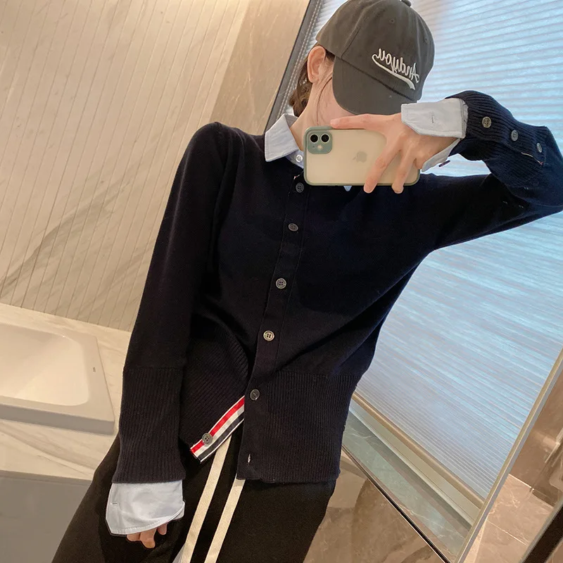 Осенний модный шерстяной свитер в консервативном стиле TB рубашка с вышивкой