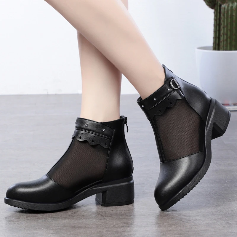 Женские ботильоны из органзы летние дышащие ботинки натуральной кожи в римском