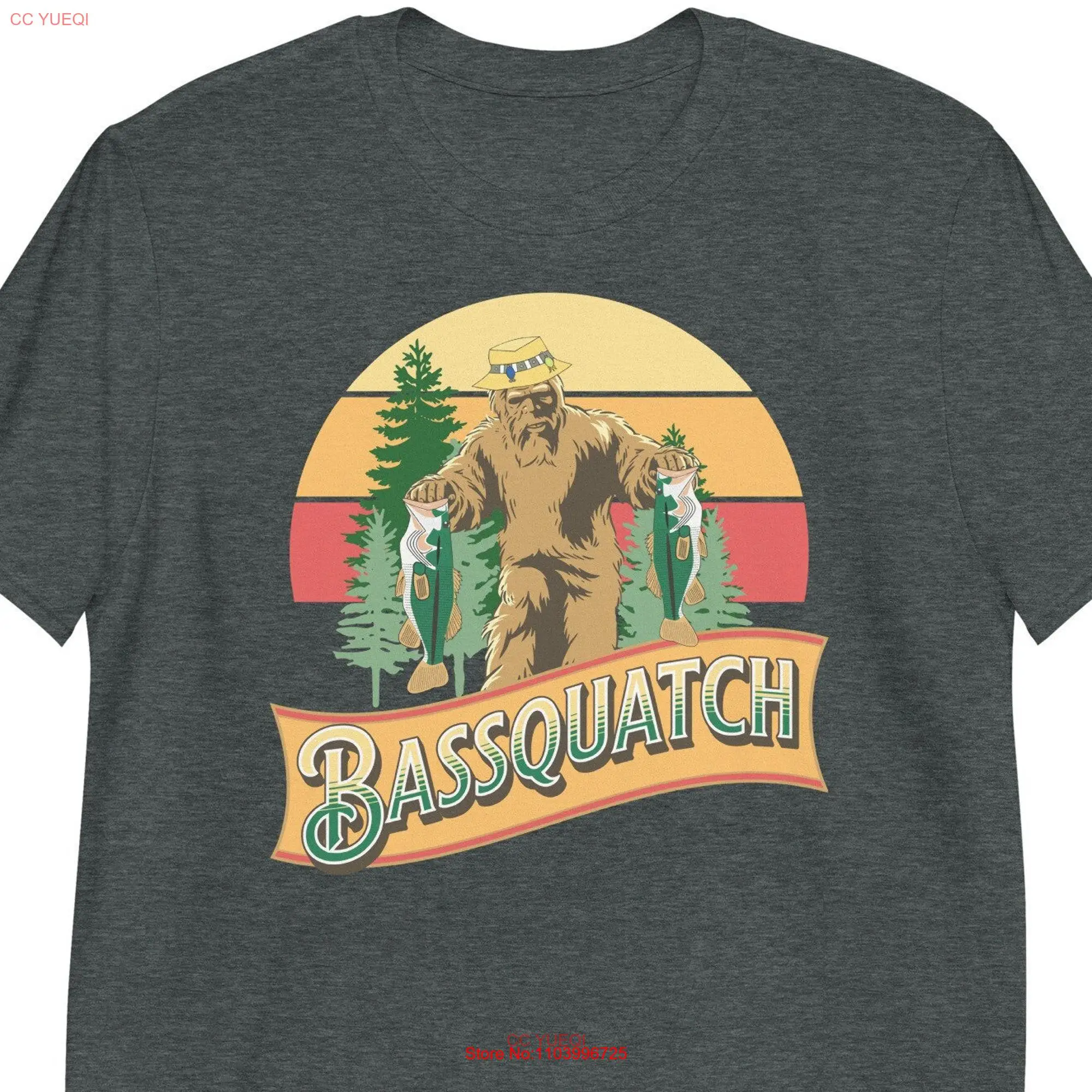 Футболка Bassquatch с длинным или коротким рукавом для ловли окуня рыбалки