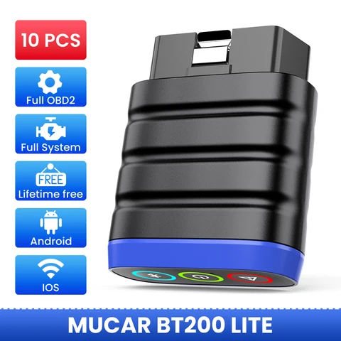 MUCAR BT200 LITE OBD2 автомобильный диагностический инструмент полная система автомобильный сканер ABS SRS ECM TCM считыватель кодов сброс масла пожизненный бесплатно