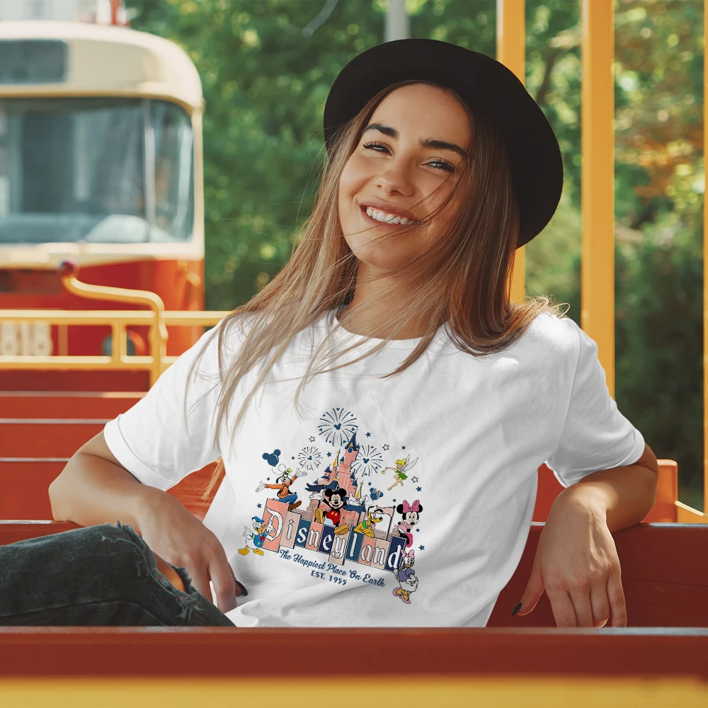 

Disneyland Vacation Clothes 2023 Summer Travel Fashion T Shirt for Women Short Sleeve Tops Aesthetic Harajuku Disney T-shirts