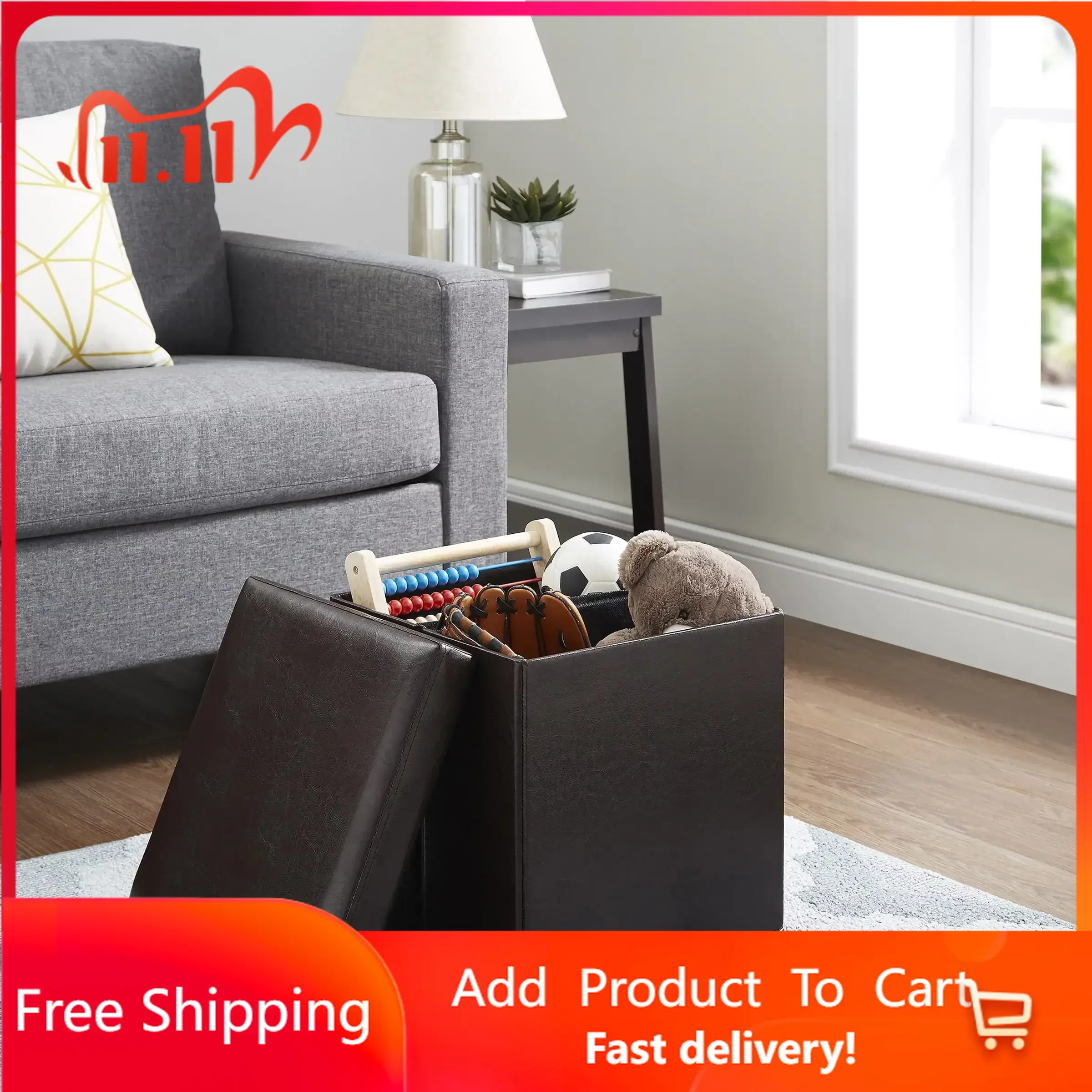 

Складной оттоманка для хранения, коричневая искусственная кожа, компактная мебель, табурет можно хранить, бесплатная доставка