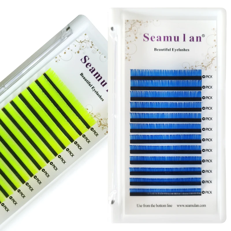 

Seamulan Fluorescence Color Eyelash Extension Pink Green Yellow Orange White UV Neon Eyelash Extensions Glow In The Dark Lashes