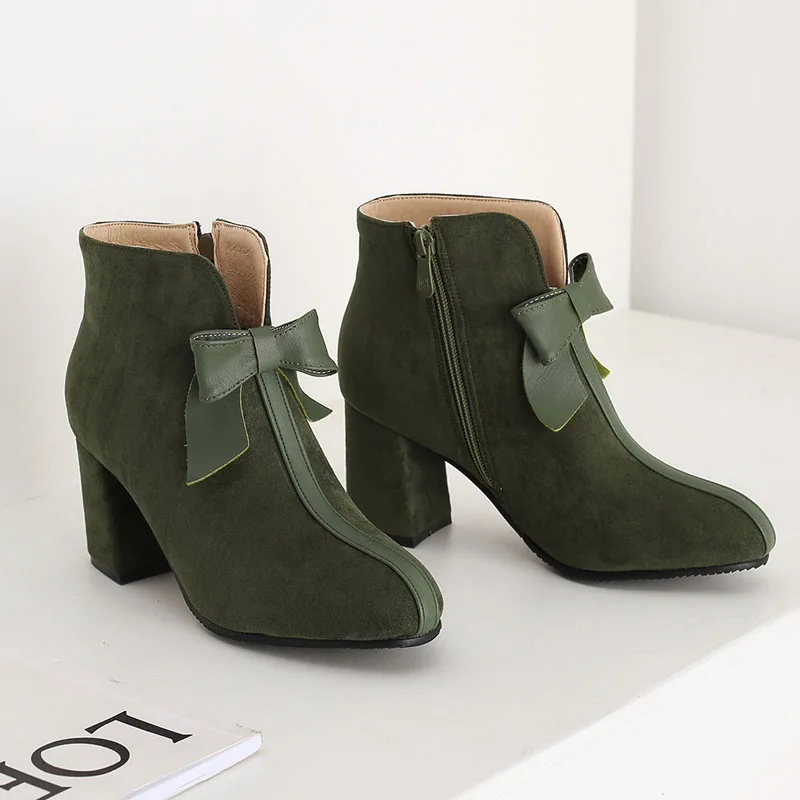 Фото Elegant Bowknot Women's Ankle Boots Thick High Heels Winter Boot Women Dance Party Shoes Female Booties Large Size 42 43 WSH5424 №2
