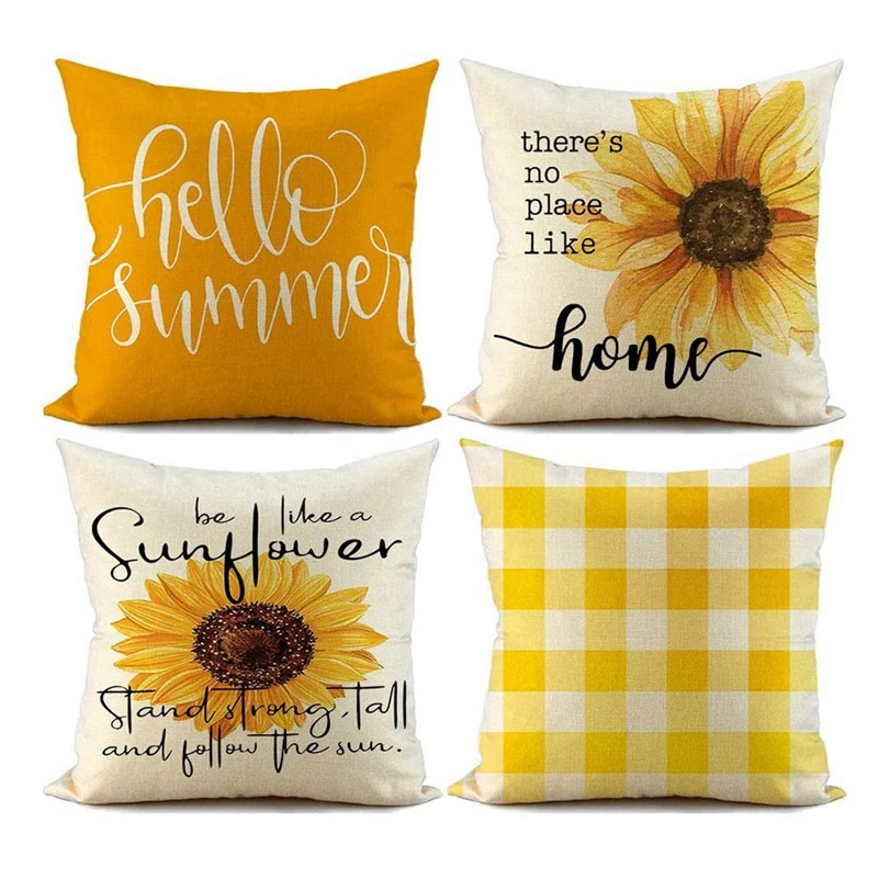 

Summer Pillow Covers 18X18 Set Of 4 Farmhouse Throw Pillows Summer Decorations Buffalo Sunflower Cushion Case
