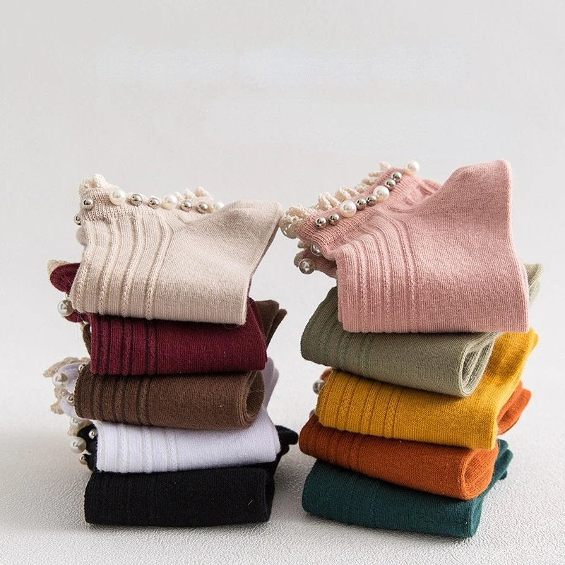 (2 pairs) spring and autumn socks women's Korean version all-match socks Japanese pearl lace socks