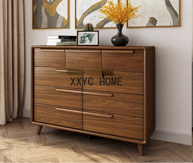 Комод из цельного дерева шкаф с девятью ящиками для хранения в спальне