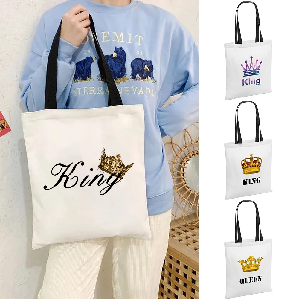 

Women Shopping Shoulder Bag Reusable Foldable Grocery Organizer Bags Queen Series Print Outdoor Travel Handbag Picnic Totes