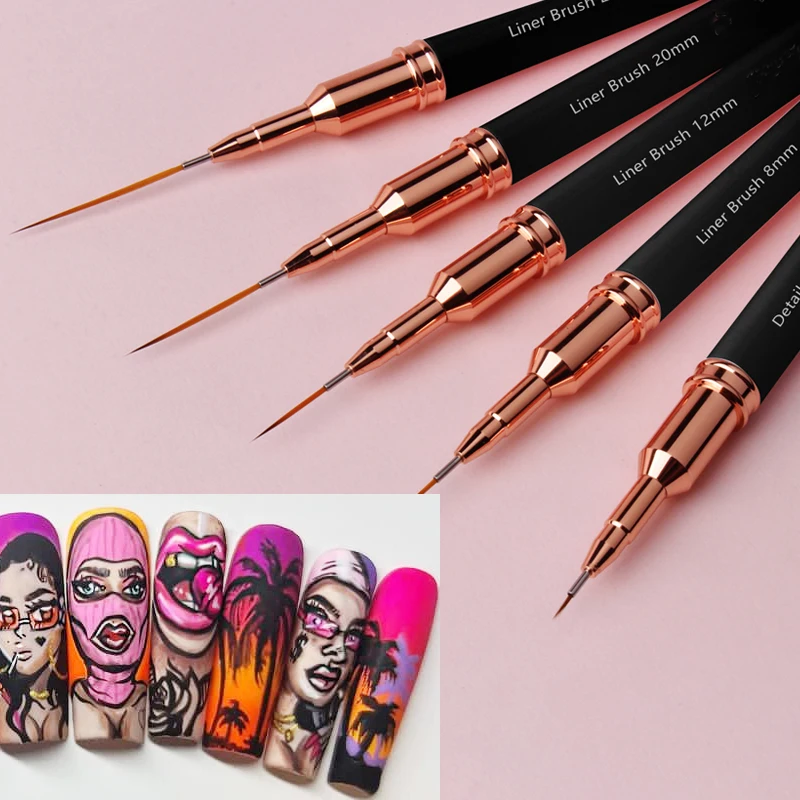 1Pc Nail Art Brushes Liner Detailer Striping Brush Fine Line Pens Flower Painting Drawing Acrylic Manicure Tools