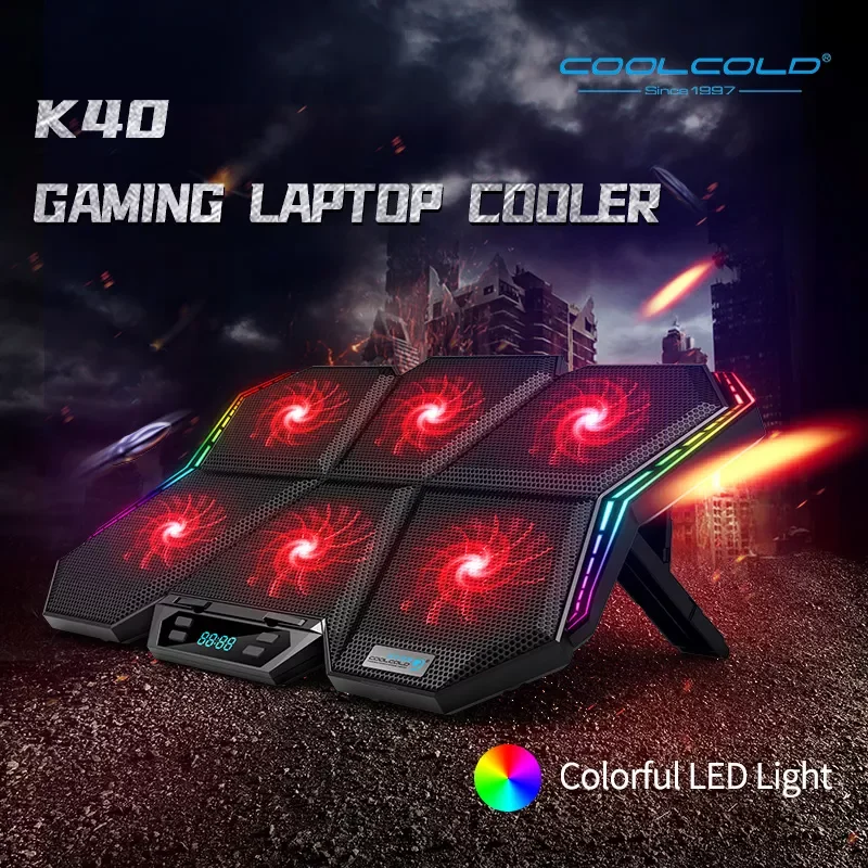 

Кулер Coolcold игровой RGB для ноутбука, охлаждающая подставка для ноутбука с ЖК-экраном 12-17 дюймов, с шестью вентиляторами и 2 USB-портами