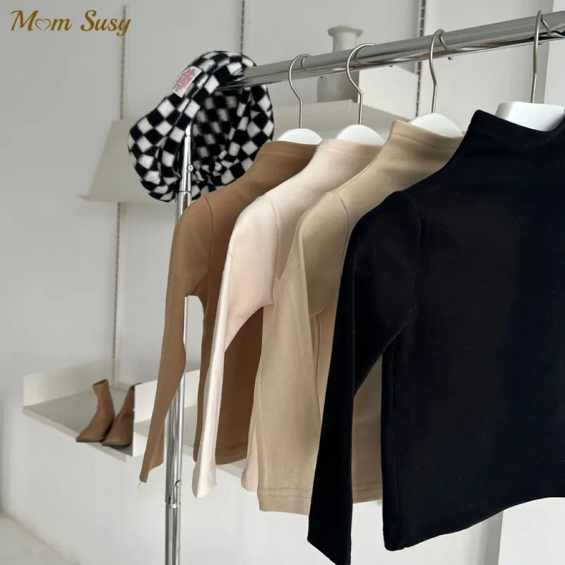 

Свитшот с высоким воротником для маленьких девочек и мальчиков, теплый однотонный пуловер на весну и осень для детей, Топ с длинным рукавом, ...