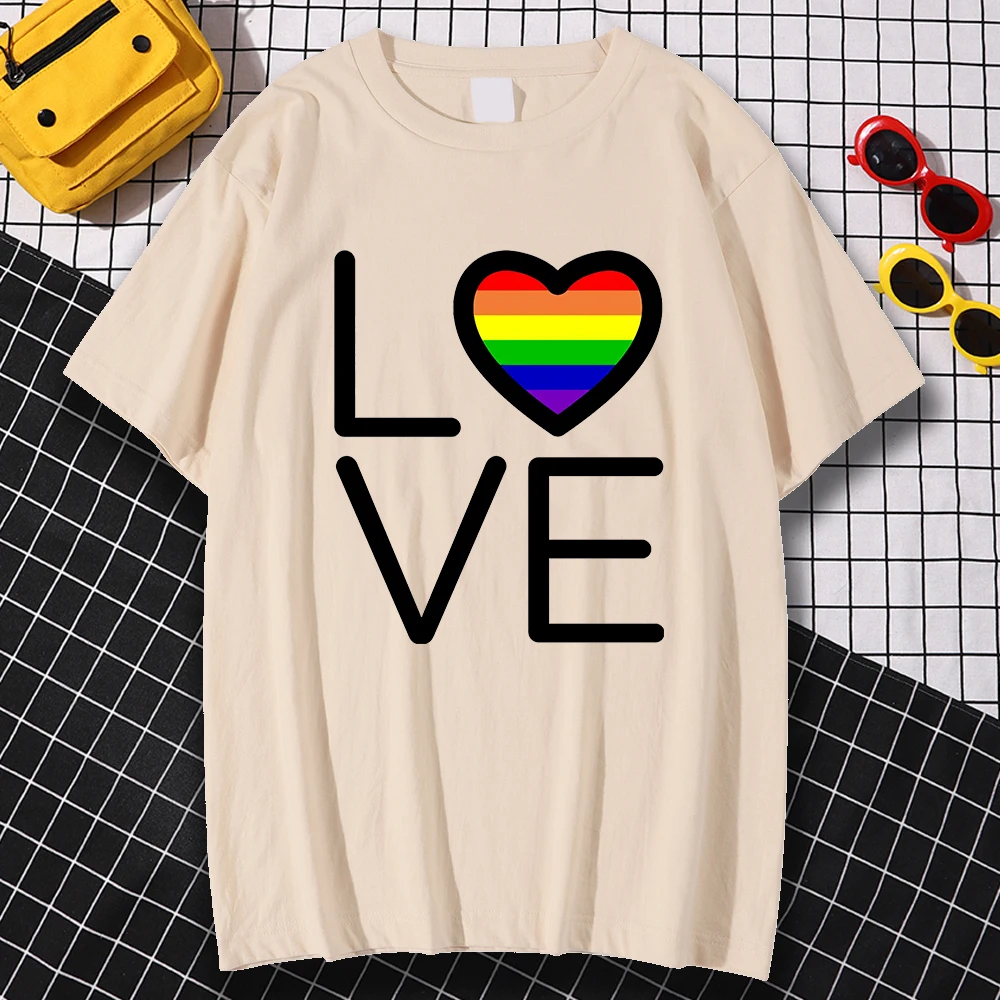 

Rainbow Love Prints Men T Shirts Creativity All-Match Clothing Fashion Regular Sleeve Streetwear Fashion O-Neck Man T-Shirts