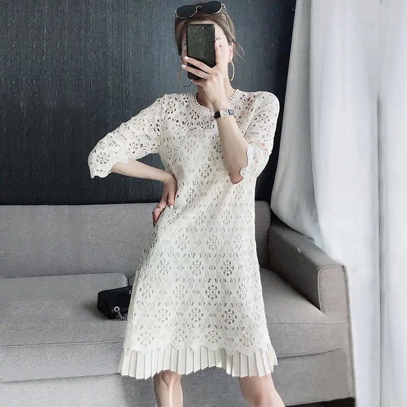 

Lace dress 2022 spring and autumn new style large size women's medium sleeve medium length A-line Dresss