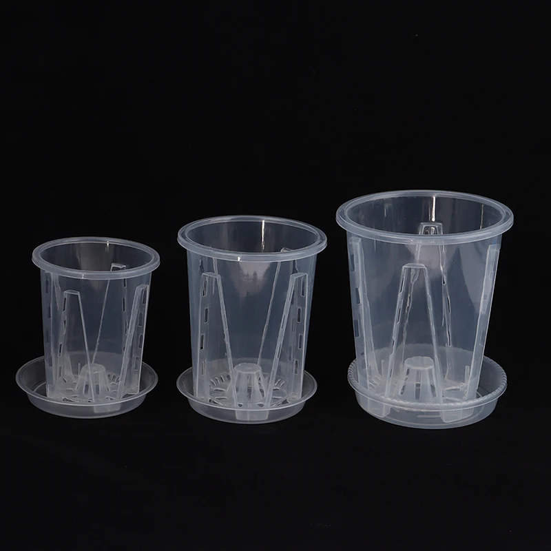

1Pc Root Control Transparent Flower Pot With Tray For Phalaenopsis Orchid Planting With Stomata Flower Pot Home Gardening Decor