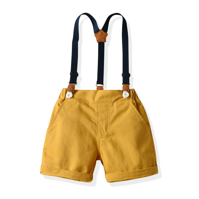 2022 Spring and Autumn Children's Long-sleeved Yellow Plaid Shirt + Bib Trousers Two-piece Set Gentleman's Children's Clothing