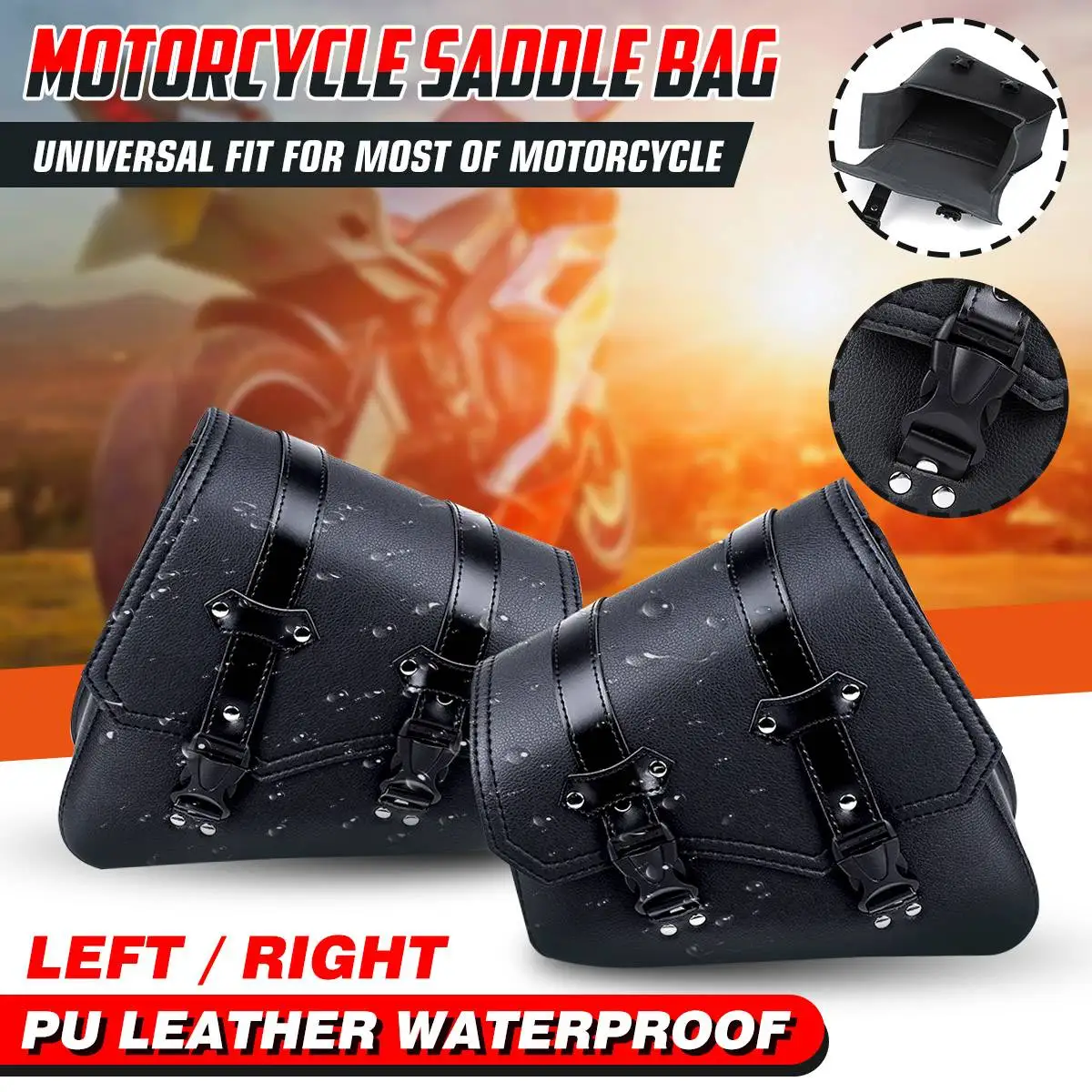 

Universal Motorcycle Saddlebags Side Tool Bag Luggage Storage Side Suitcases PU Leather Waterproof Black For Honda/Yamaha/Suzuki