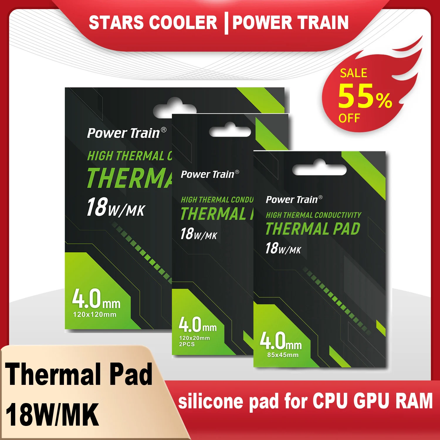 Силовой поток 18 Вт/мК термопрокладка для ЦП GPU RAM многофункциональная