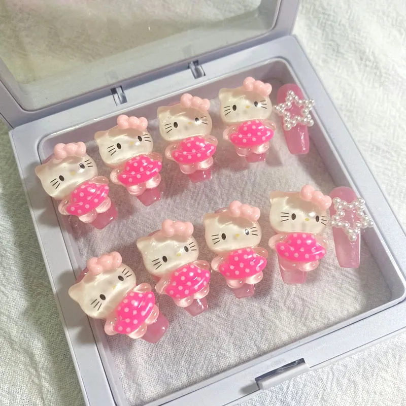 

Diy Sanrioed Hello Kitty figure Bow Tie Cartoon Kawaii New Girl Heart Wedding Nail patch Sweet and Spicy Style Detachable