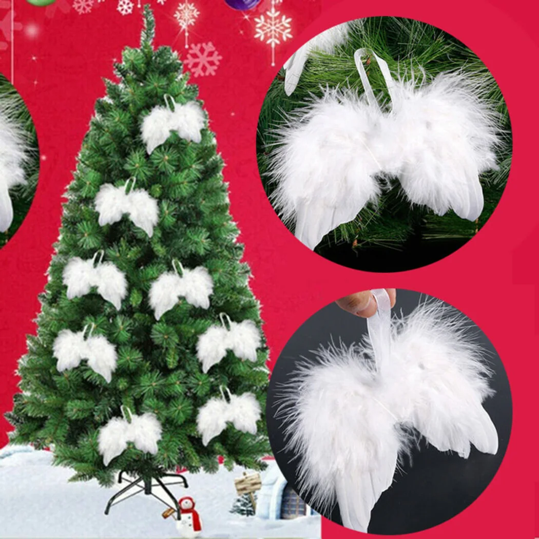 

10PCS White Feather Hanging Angel Wings Vintage Christmas Tree Decoration Xmas Hanging Ornament Home Party Wedding Decor