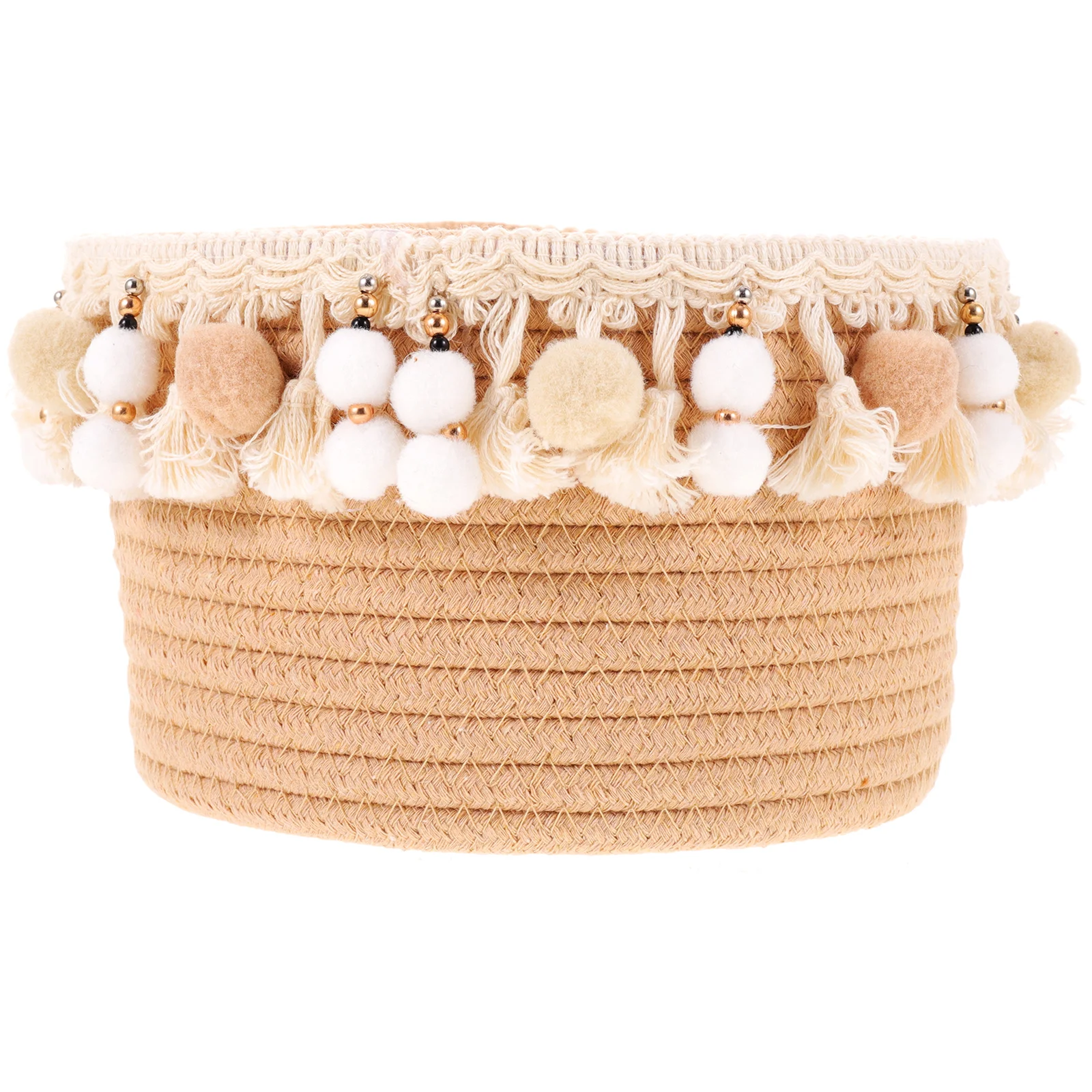 

Basket Storage Baskets Organizer Woven Bins Cotton Pom Toy Sundries Makeup Countertop Table Fabric Collapsible Desktop Desk