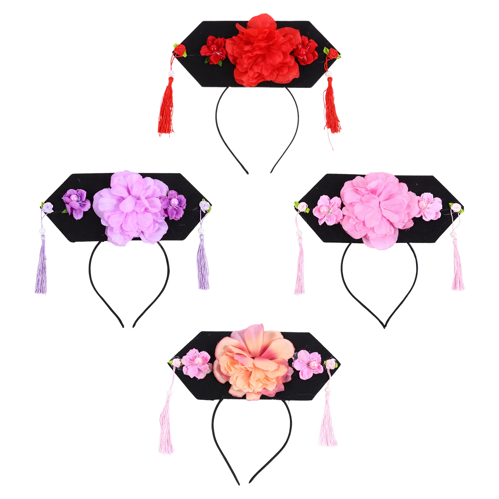 

4pcs Qing Dynasty Headdress Chinese Hairband Hat Royal Crown Performance Prop for Kids Adults ( )