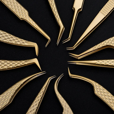 Пинцет для наращивания ресниц прямой gold  Silver