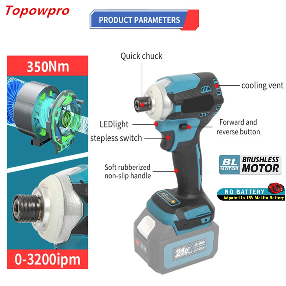 

Шуруповерт Аккумуляторный ударный, 1/4 дюйма, 18 в