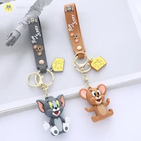 cute anime cat and mouse tom jerry keychain cartoon doll cars and bags pendant