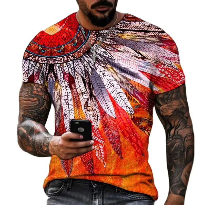 

2023 New Vintage Personality Men T Shirt 3d Printed Punk Style Indian Short Sleeve Oversized Tops Tee Shirt Man Gothic Clothing