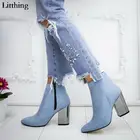 Женские ботинки челси из флока, зимние ботинки на платформе и высоком каблуке, женские ботильоны на танкетке, Дамская обувь в стиле панк без застежек, 2021