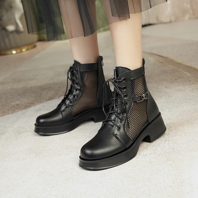 DIMANYU Women Ankle Boots Genuine Leather 2023 Mesh Fashion Women Cool Boots Hollow Large Size 41 42 Women's Summer Boots