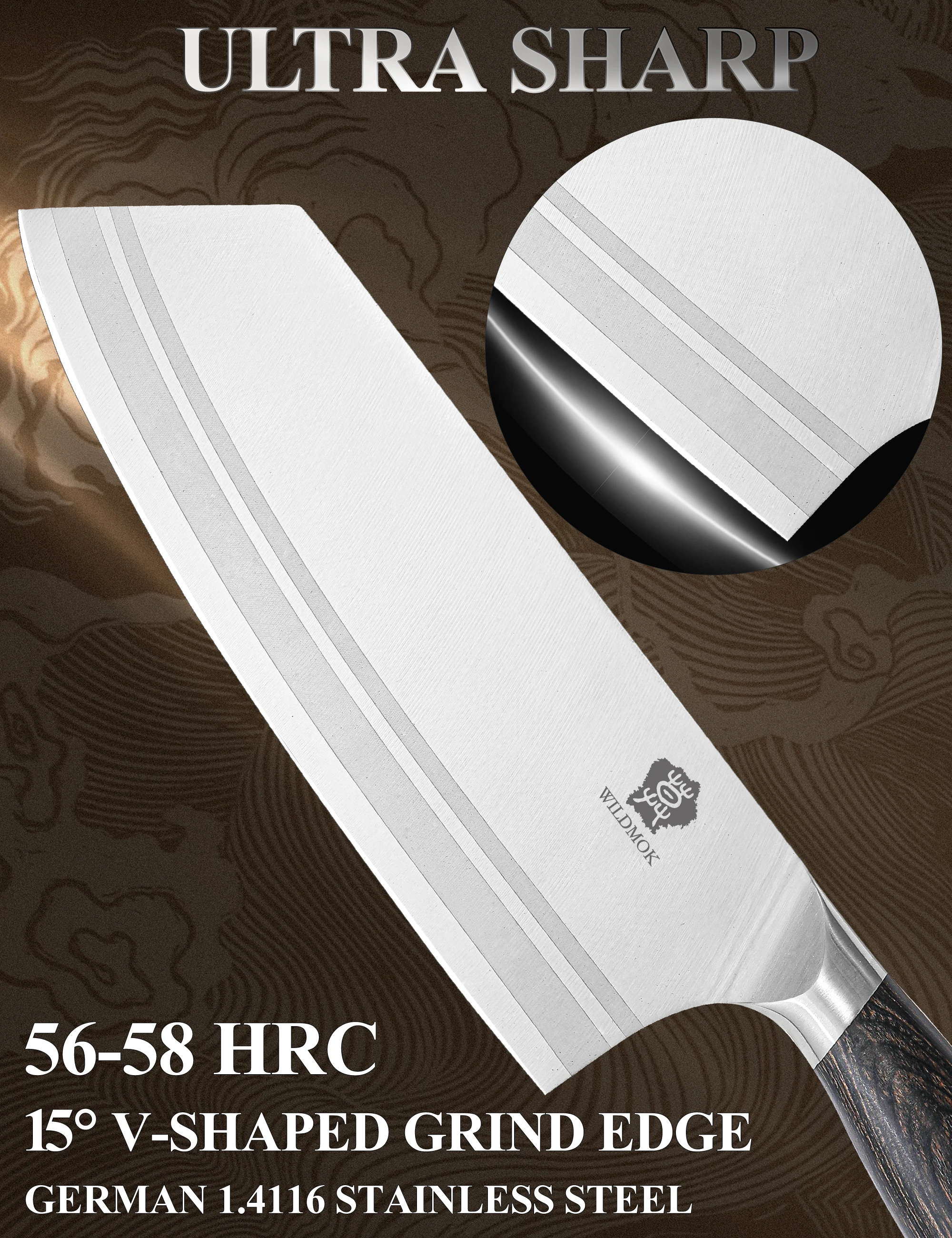 WILDMOK 7 8-дюймовые немецкие стальные кухонные ножи Nakiri с эргономичной ручкой из