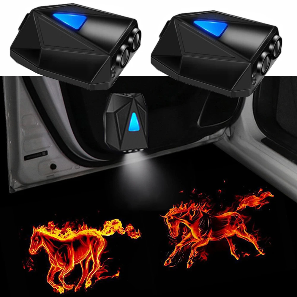 

2pcs LED Cartoon Anime Dynamic Movie Gif Light Car Door Side Projection Welcome Lamp Ghost Shadow Atmosphere Animated Night Luz