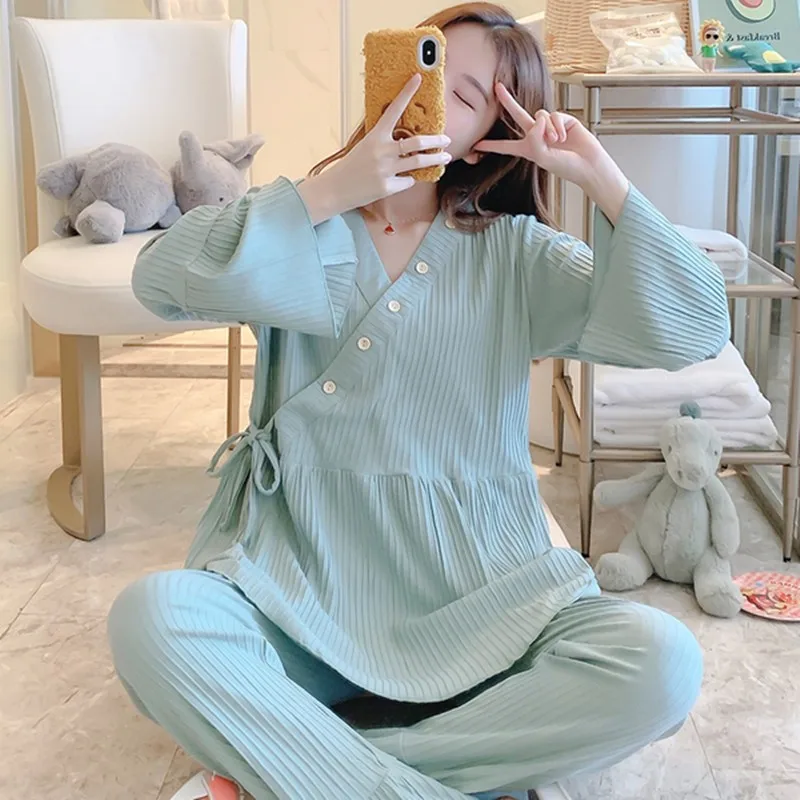 

Maternity Nursing Sleepwear Cotton Breastfeeding Nightwear For Pregnant Women Japanese Kimono Loose Pregnancy Pajamas Suits