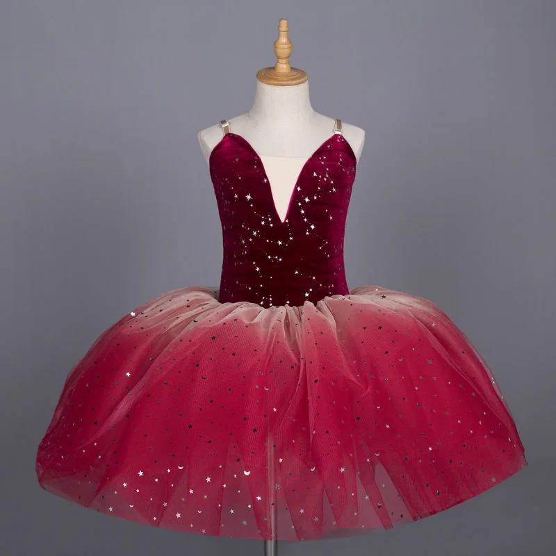 

Детское балетное платье-пачка с регулируемыми лямками, красного цвета