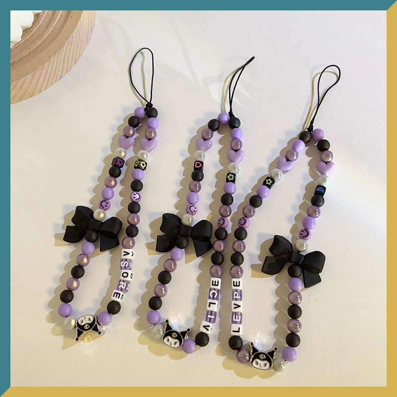 

Anime Peripherals Sanrio Kulomi Bead Chain Lanyard Mobile Phone Case Ornament Keychain Cartoon Ornament Collection Toy Gift